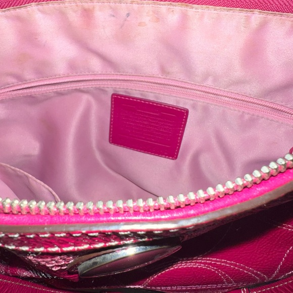 Coach raspberry pink patent stitched leather zip top bag - Picture 6 of 9